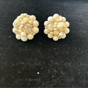Vintage Japan made earrings clips pearl beaded accessory clip on studded